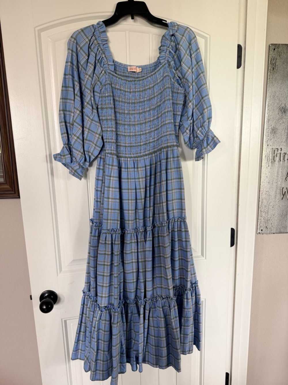 Ivy City Light Blue Plaid Tiered Maxi Dress - Picture 2 of 6